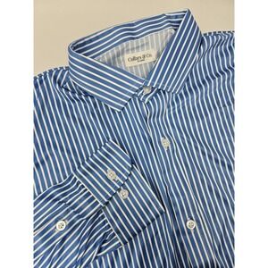 Collars & Co Shirt Mens 2XL Button Up Long Sleeve Striped White‎ Blue Polyester